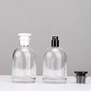 Round Glass Spray Bottle 30ml 50ml 100ml with Screw Refill Black or White Lids for Fragrance