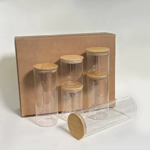 Round Glass Storage Canister Six-Piece Set with Bamboo Lids for Tea, Coffee Beans, Spices & Cereal