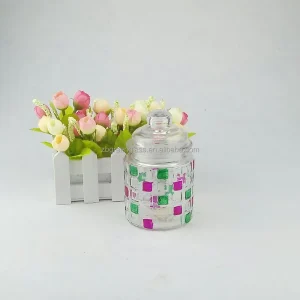 Round Glass Storage Jar with Lid Hand Painted for Home & Kitchen Food Spice Canning & Camping Use