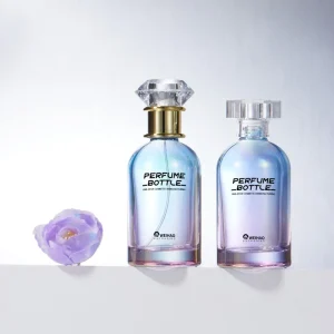 Round Gradient Blue and Pink 100ml Empty Glass Perfume Bottle with Gold Cap and Sprayer