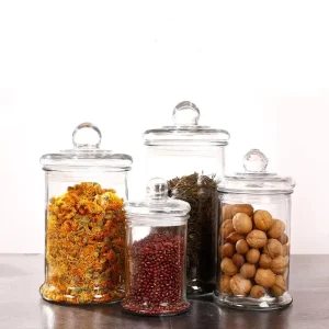 Round Heat-Resistant Glass Food Storage Jar with Glass Lid, 150ml/750ml/1000ml