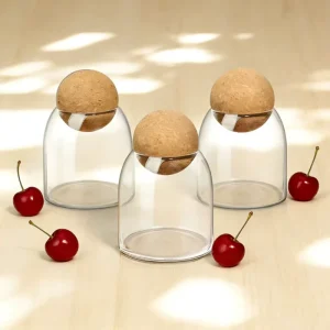 Round High-Borosilicate 500ml Glass Storage Container with Cork Lid for Food Coffee Beans Candy Biscuits Spices