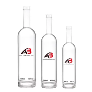 Round Long-Neck Clear Glass Bottle 700ml 750ml 1L for Alcohol Gin Vodka with Cork