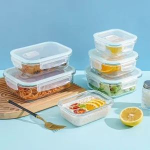Round Lunch Box 520ml 800ml with Sealed Lid Transparent High Borosilicate Glass Food Storage Container