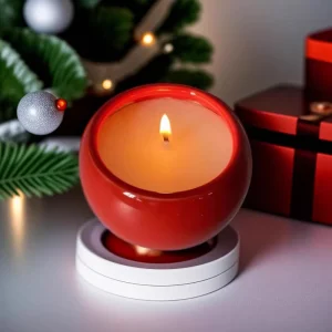 Round Red Apple-Shaped Ceramic Jar Scented Soy Wax Candle for Christmas Gifts