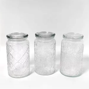 Round Shape Begonia Pattern Counter Jar Large Capacity Embossed Food Storage Canisters with Airtight Glass Lid for Kitchen Use