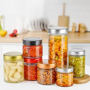 Round Straight Airtight Glass Storage Jar with Tinplate Lid for Canning Food Jam Honey Pickle Sauce and Chili
