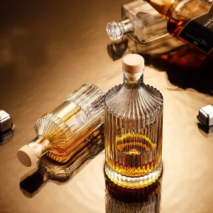 Round Transparent 1L Clear Empty Glass Bottles for Vodka Liquor Gin Rum Tequila and Spirits