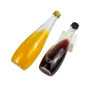 Round Transparent Glass Beverage Bottle with Metal Screw Cap 330ml 500ml