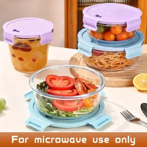 Round Transparent High-Borosilicate Glass Fresh Food Container with 360-Degree Silicone Seal and PP Lid