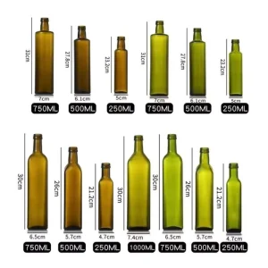 Round and Square Glass Olive Oil Bottles 250ml to 1000ml
