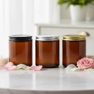 Rounded Bottom Thick Dark Amber 4oz Glass Candle Container, 120ml Empty Glass Candle Jar with Metal Lid