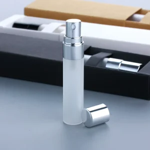 SUMEEAR Custom LOGO Screen Printed Mini 5ml Frost Glass Perfume Vial Shape Refillable Spray Cap Paper Box Fragrance Sample Test