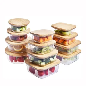 Sample Available Bamboo Lid Glass Food Container Food Packaging Containers Borosilicate Glass Lunch Box