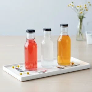 Sauce Glass Bottle With Metal Lid 12oz 16oz Glass Sauce Bottle for Home Kitchen Use in Ring Neck Style