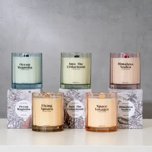 Scented Candle with Colorful Wooden Wick Soy Wax Aroma Candle in Glass Jar