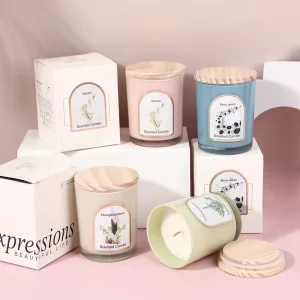 Scented Candles with Wooden Lid Colorful Glass Jar Aromatherapy Candles Wedding Souvenirs Cross border Supply