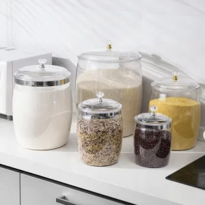 Sealed PET Food Storage Jar with Threaded Acacia Lid for Tea Coffee Beans Grains and Candy