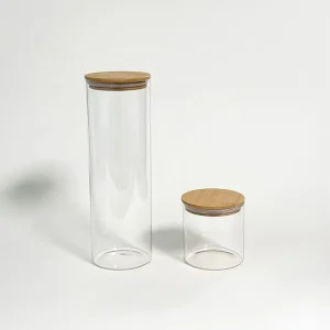 Set of 6 Airtight Glass Food Storage Jars with Bamboo Lids for Tea and Spices