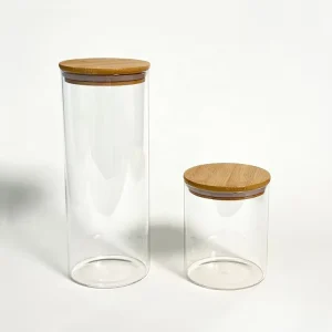 Set of 6 Airtight Glass Storage Jars with Bamboo Lids for Tea Spices Cereal Flour Pepper and Sugar