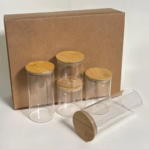 Set of 6 Borosilicate Glass Tea Storage Jars with Bamboo Lids