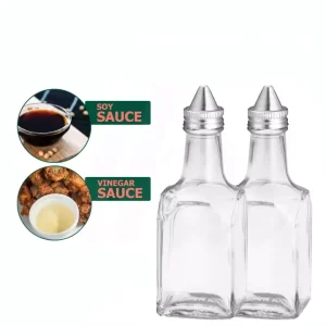 Shanghai 6 Oz. (Ounce) Tabletop Oil and Vinegar Soy Sauce Stainless Steel Spice Jars Cruet Glass Bottle Cruets Dispenser