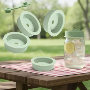 Silicone Mason Jar Split Lid with Leak-Proof Straw Spout for Beverages