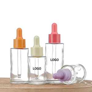 Silk-Screen Custom Amber or Clear Glass Dropper Bottle with Plastic Pipette Manufacturer Direct