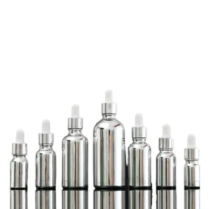 Silver Glass Dropper Bottles 5ml 10ml 15ml 20ml 30ml 50ml 100ml Refillable Cosmetic Serum and Essential Oil Bottles