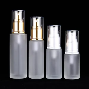Skin Care 30ml 50ml 60ml 100ml 120ml Flat Shoulder Frosted Clear Glass Spray Bottle with Gold Silver Pump Sprayer