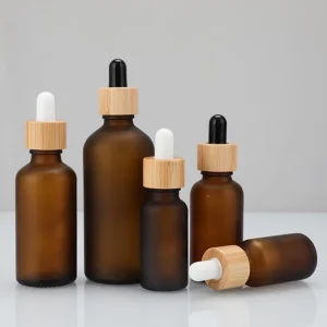 Skincare Packaging Set with 5ml to 100ml Glass Dropper Bottles Round and Flat Bamboo Dropper Bottle for Hair Serum Oil