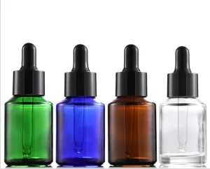 Slant-Shoulder Glass Dropper Bottle 15ml 30ml 60ml 100ml 120ml in Amber, Green, Blue, or Clear with Golden Aluminum Cap