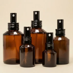 Slanted Shoulder Glass Bottle 15ml 30ml 60ml 100ml 120ml Amber Blue Black Green with Spray Lotion Pump for Serum