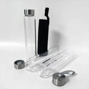 Slim Food-Grade Clear Glass Bottles with Stainless Steel Lid for Beverages, Juice, Smoothies, and Kombucha