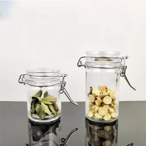 Small Clear Glass Jar with Hinged Airtight Locking Clamp Lid for Canning, Dried Flowers, or Jelly