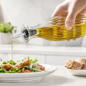 Small Clear Glass Oil and Vinegar Bottles Set with Precision Pour Spouts for Kitchen