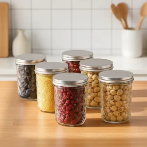 Small Clear Wide Mouth Glass Mason Jar for Food Storage and Canning With Lid