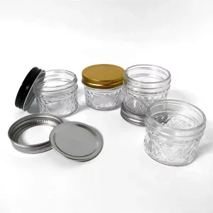 Small Diamond Glass Jar with Airtight Metal Lid for Jam, Jelly, Honey and Spices