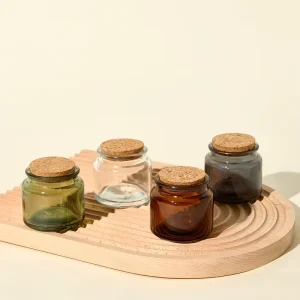 Small Empty 100ml Amber Round Glass Candle Jar with Cork Lids