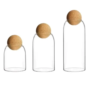 Small Glass Bottle with Cork Ball and Cork Lid