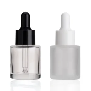 Small MOQ Clear Frosted Flat Shoulder Glass Serum Dropper Bottles 20ml