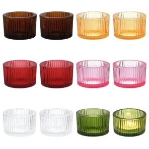 Small Thickened Clear Glass Candle Jar with Vertical Stripe Design, Round Shape, Various Colors, MOQ 100 pcs