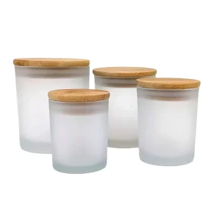 Small Transparent Clear Frosted Empty Round Glass Container Jar with Bamboo Wooden Lid