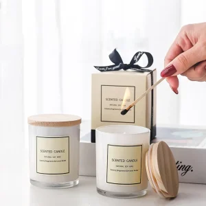 Smokeless Soy Wax Candle in Small Glass Jar with Gift Box and Wooden Lid