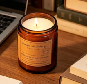 Soy Wax Blend in Vintage Amber Glass Vessel Providing a Warm Inviting Scent to Enhance Cozy Home Moments Gatherings with Friends