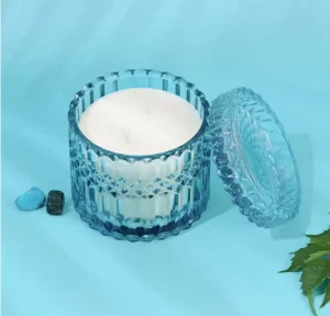 Soy Wax Candle with Multi-Color Embossed Glass Container for Bedroom Decor