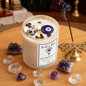 Soy Wax Evil Eye Pillar Candle Spiritual Protection Heart Design Blue Eye Scented Glass Jar