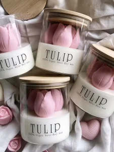 Soy Wax Handmade Scented Tulip Candle in Glass Jar, Custom Logo