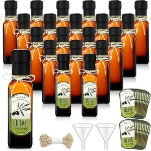 Square 4 Ounce Mini Glass Olive Oil Sauce Condiment Bottle with Sticker-Sealed Lid