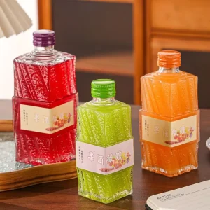 Square 500ml Reusable Glass Beverage Bottles for Juice and Water